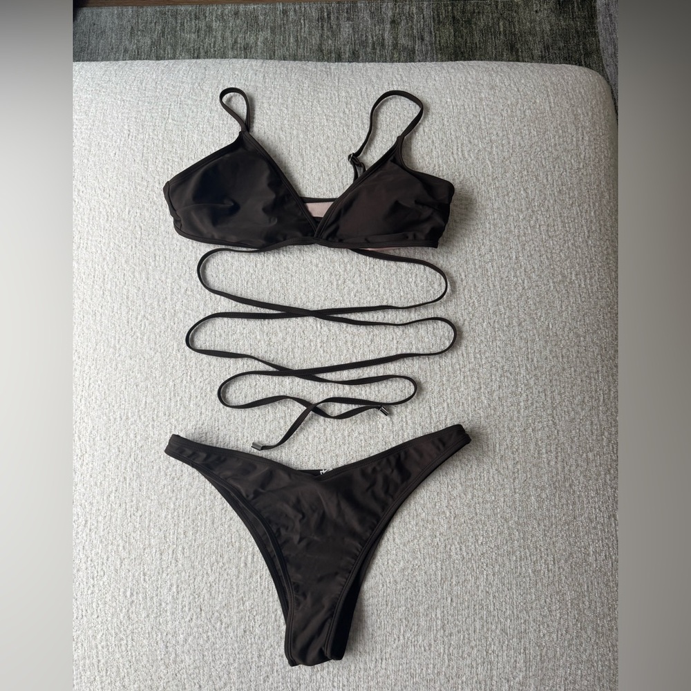 Brown Strappy Bikini Set